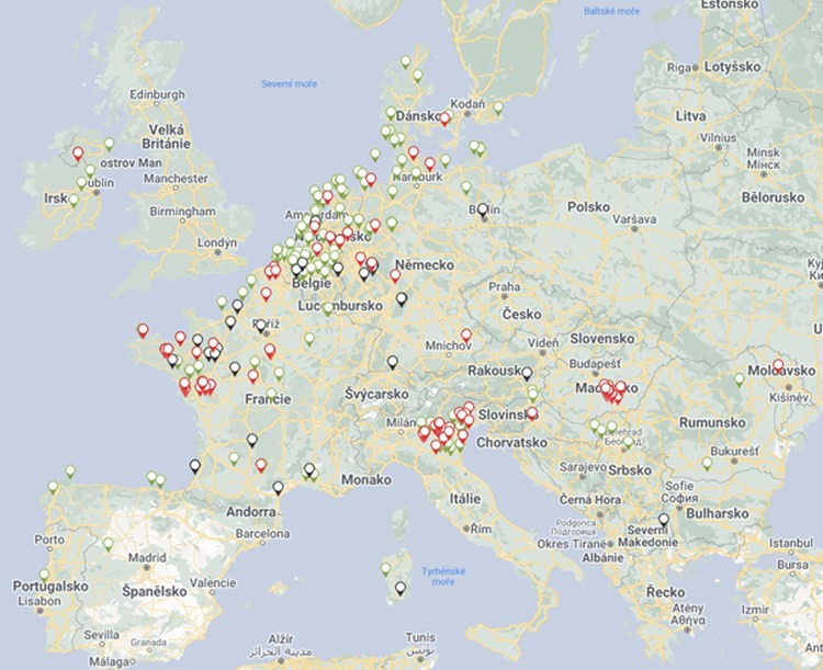 Popis: Mapa ohnisek a případů HPAI v Evropě od 1.1.–28.11.2022.