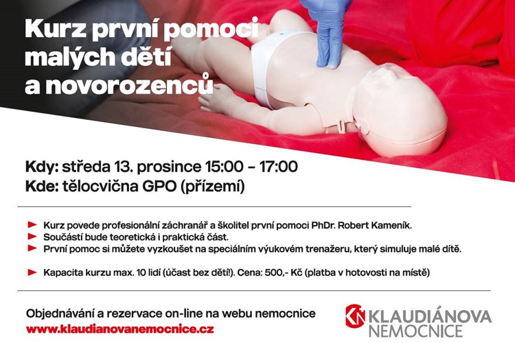 Kurz první pomoci malých dětí a novorozenců pořádá Klaudiánova nemocnice
