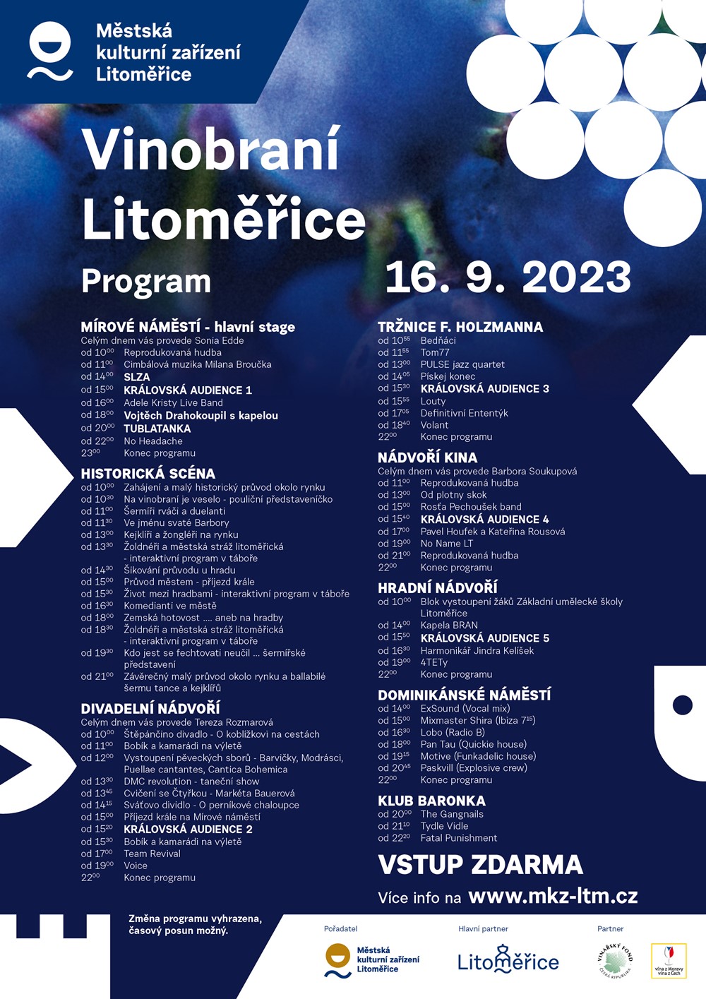 Litoměřické vinobraní nabídne program na osmi scénách. Divadelní scéna zaujme rodiny s dětmi