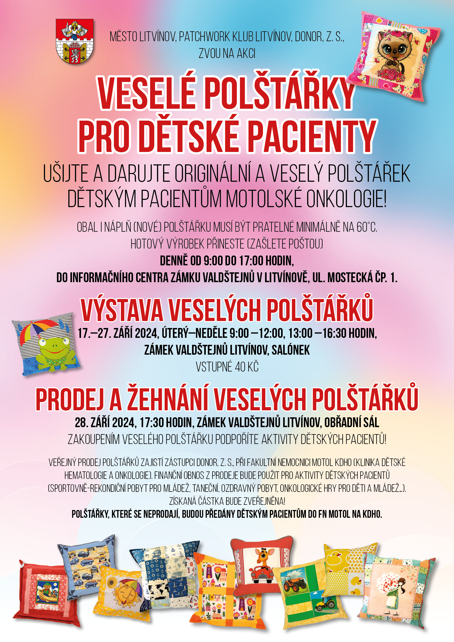 Ušijte a darujte originální a veselý polštářek dětským pacientům motolské onkologie