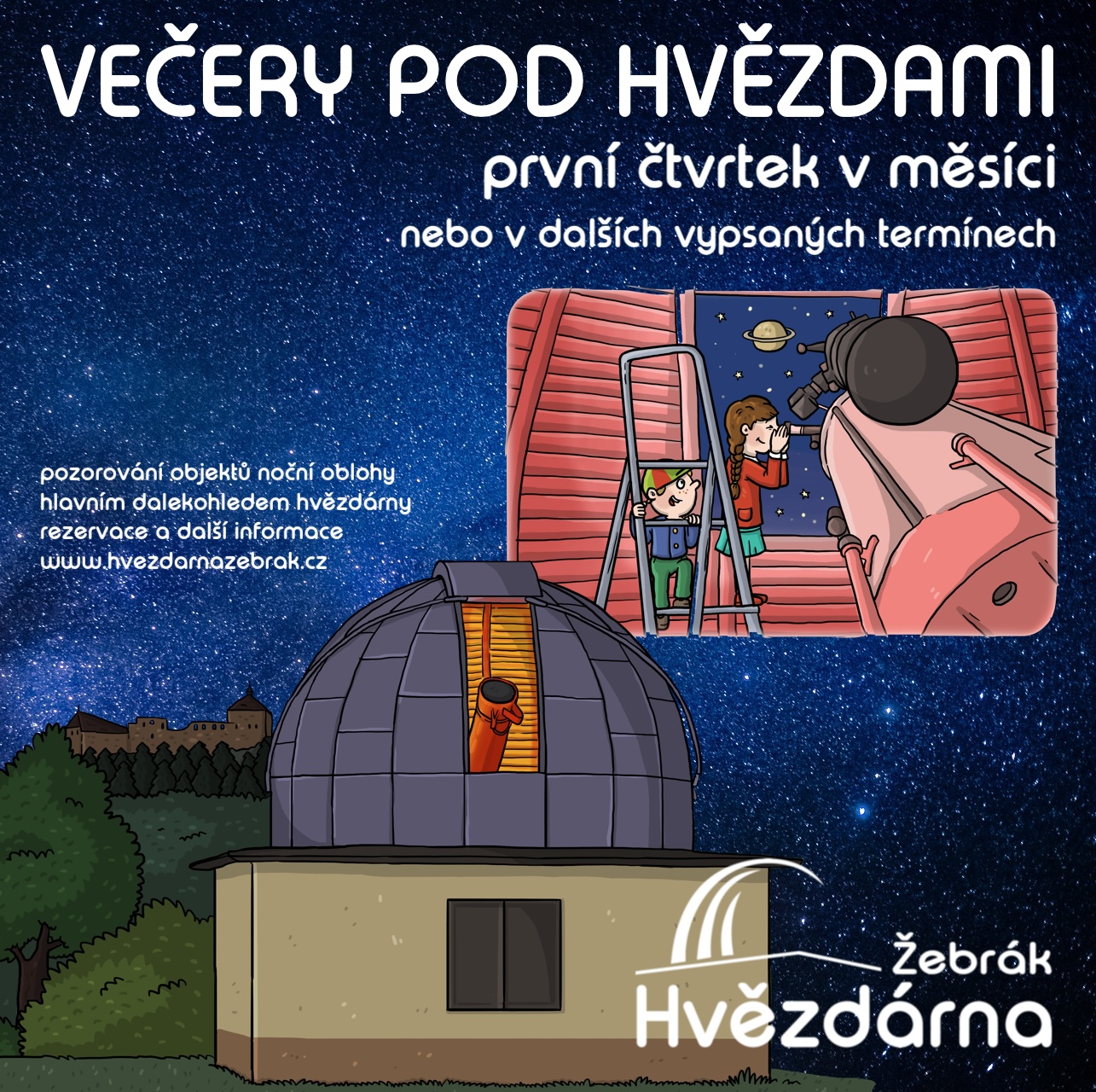Večery pod hvězdami anebo pozorování objektů vesmíru velkým dalekohledem hvězdár