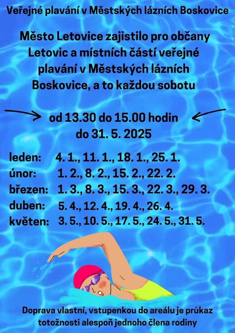 Veřejné plavání pro občany Letovic