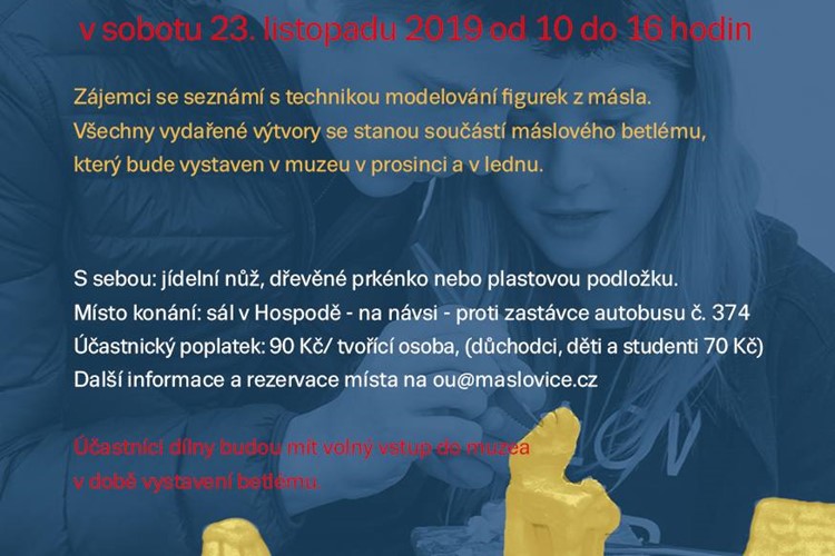Přijďte vytvořit figurky, které se stanou součástí betlému z másla