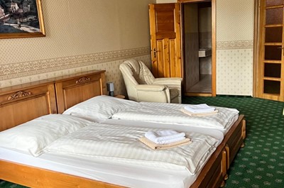 Dvoulůžkový pokoj s oddělenými postelemi s výhledem na město